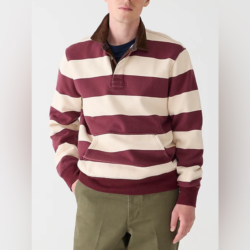 NEW J Crew Heritage 14 oz. fleece rugby pullover with corduroy collar!!! - Picture 2 of 10